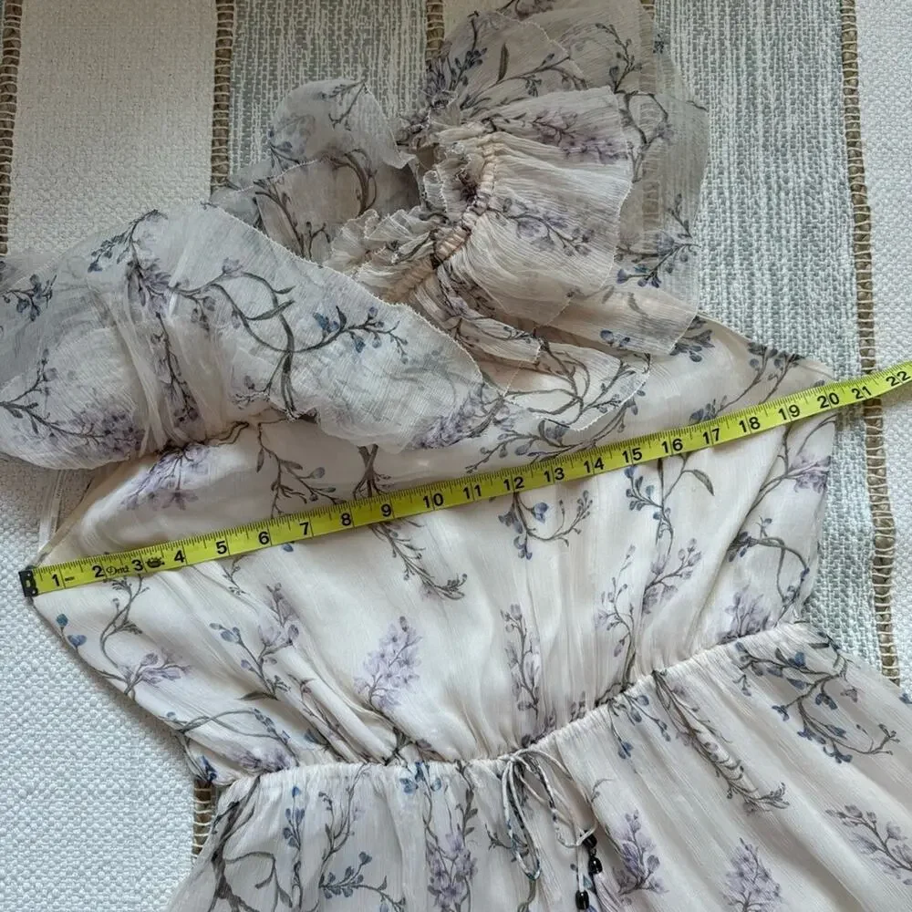 Zimmerman Beige Floral 100% Silk One Shoulder Ruffled Playsuit Women’s 3 US 10 - Picture 8 of 13